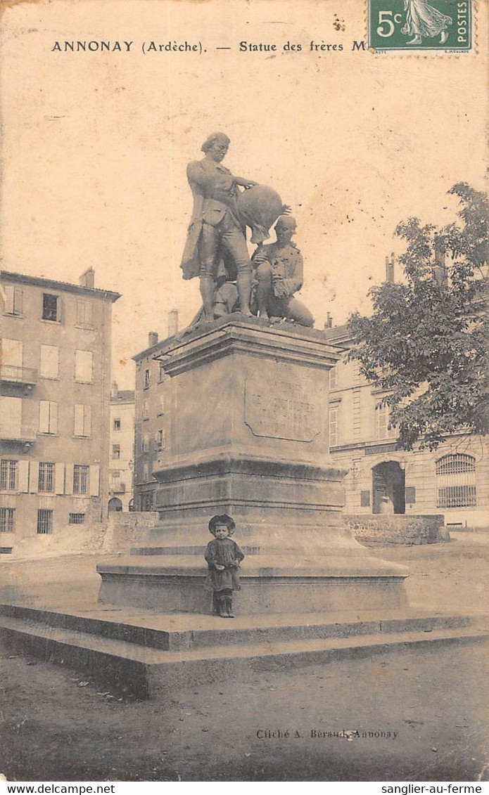 CPA 07 ANNONAY STATUE DES FRERES (cliché Rare Avec Le Petit Garçon - Annonay