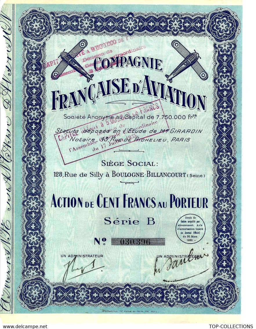 TOP ! TRES RARE 1930 COMPAGNIE FRANCAISE D’AVIATION BOULOGNE V+BILLANCOURT B.E.V.SCANS+HISTORIQUE - Aviazione