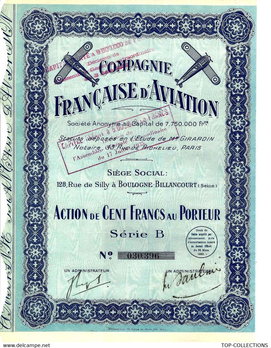 TOP ! TRES RARE 1930 COMPAGNIE FRANCAISE D’AVIATION BOULOGNE V+BILLANCOURT B.E.V.SCANS+HISTORIQUE - Aviation