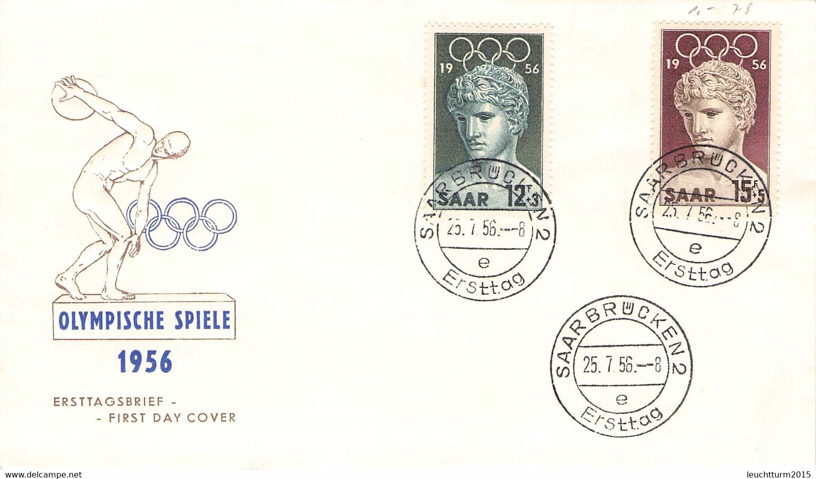 SAARLAND - FDC 1956 OLYMPISCHE SOMMERSPIELE Mi #371, 372 / ZL17 - FDC