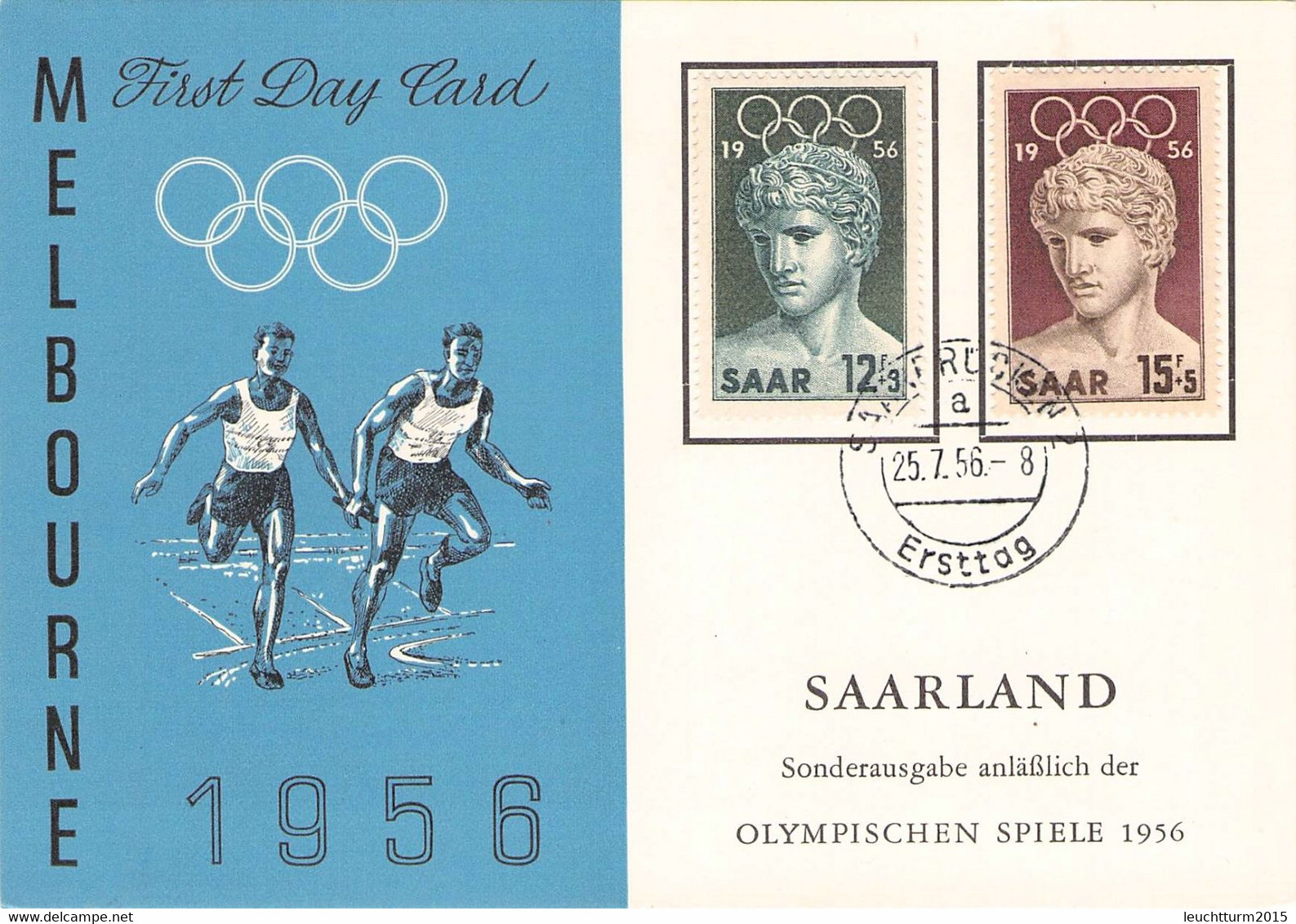 SAARLAND - FDC 1956 OLYMPISCHE SOMMERSPIELE Mi #371, 372 / ZL18 - FDC