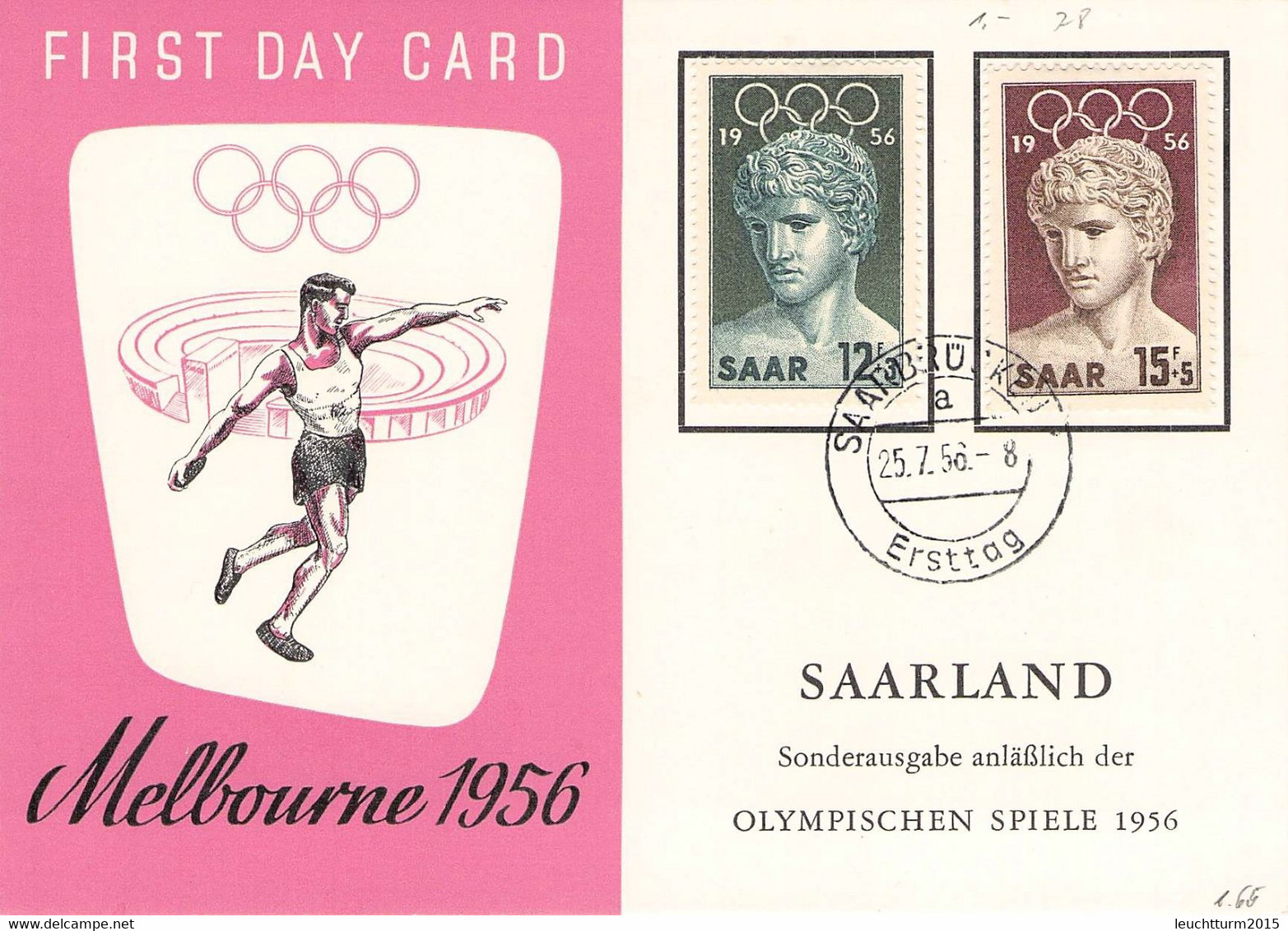 SAARLAND - FDC 1956 OLYMPISCHE SOMMERSPIELE Mi #371, 372 / ZL20 - FDC