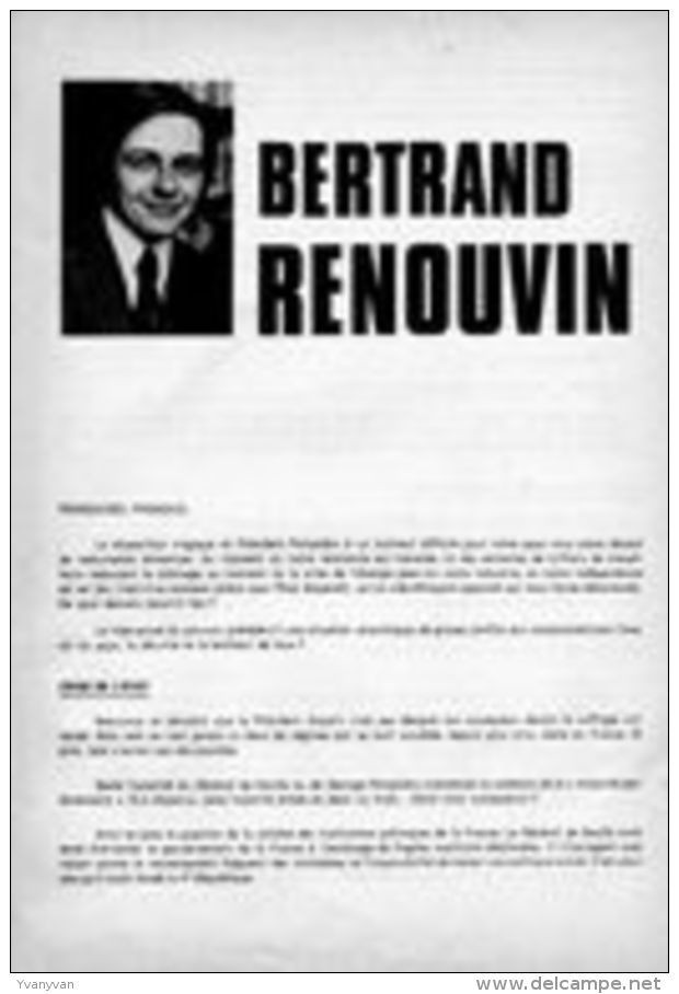 1974 – Elections Présidentielles - Profession De Foi Du Candidat Bertrand Renouvin - Royaliste - Historische Documenten