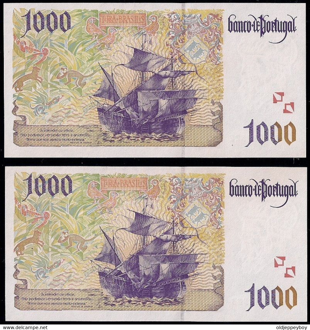 PORTUGAL 1.000 Escudos 7 Nov 2000  P-188 UNC CONSECUTIVE NUMBERS GEM DELUX MINT CONDITION PORTUGAL EXTRA RARE - Portugal