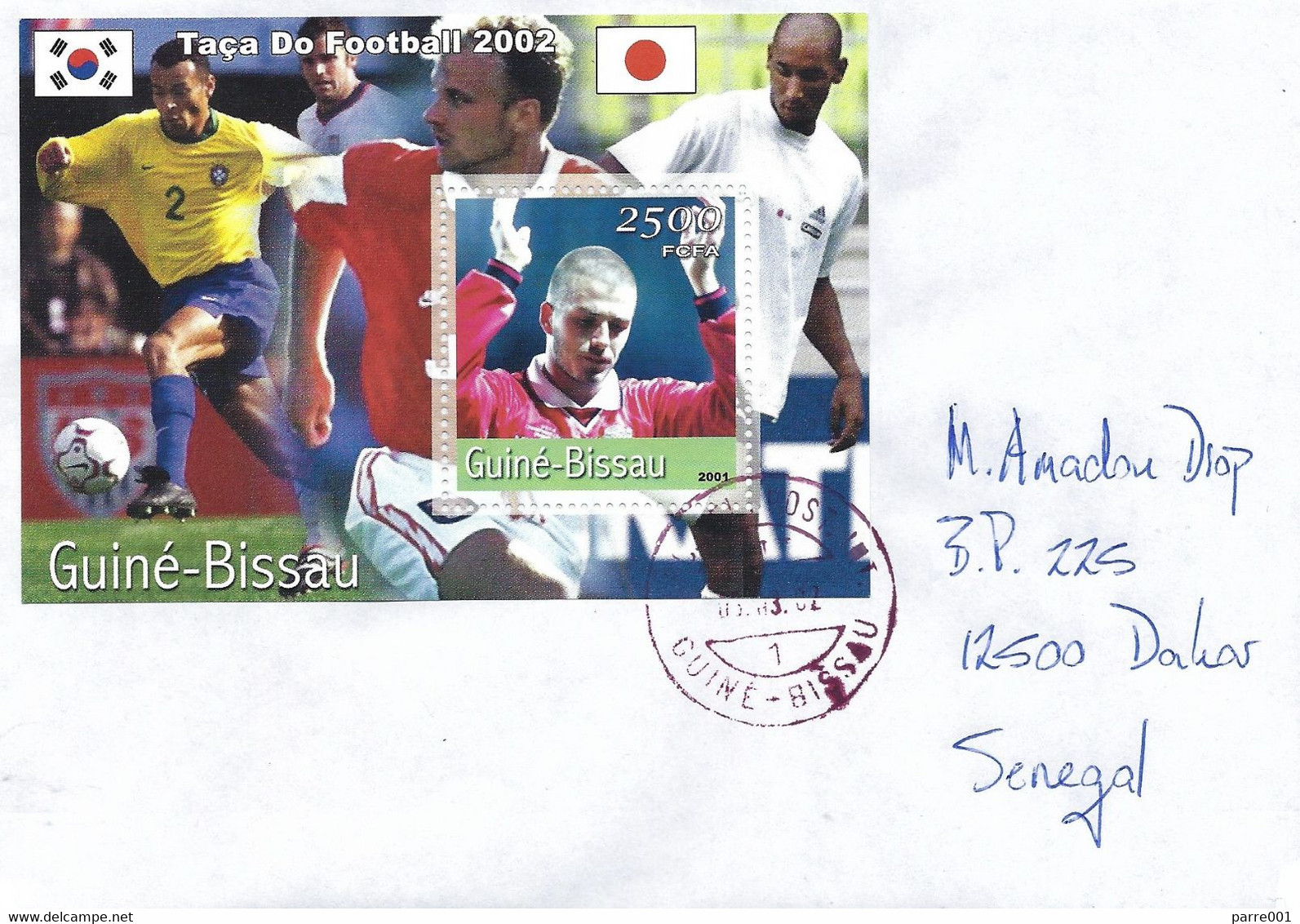 Guinea Bissau 2002 David Beckham England Dennis Bergkamp Netherlands Cafu Brazil World Cup Football MS Cover - 2002 – Zuid-Korea / Japan