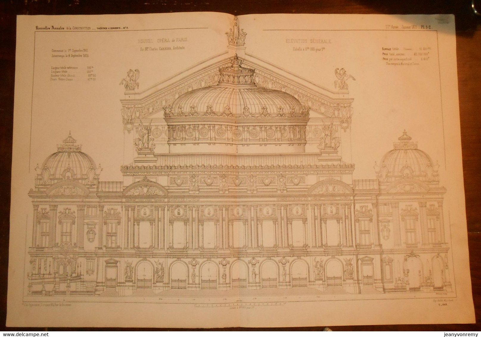 Plan Du Nouvel Opéra De Paris. 1871. - Travaux Publics