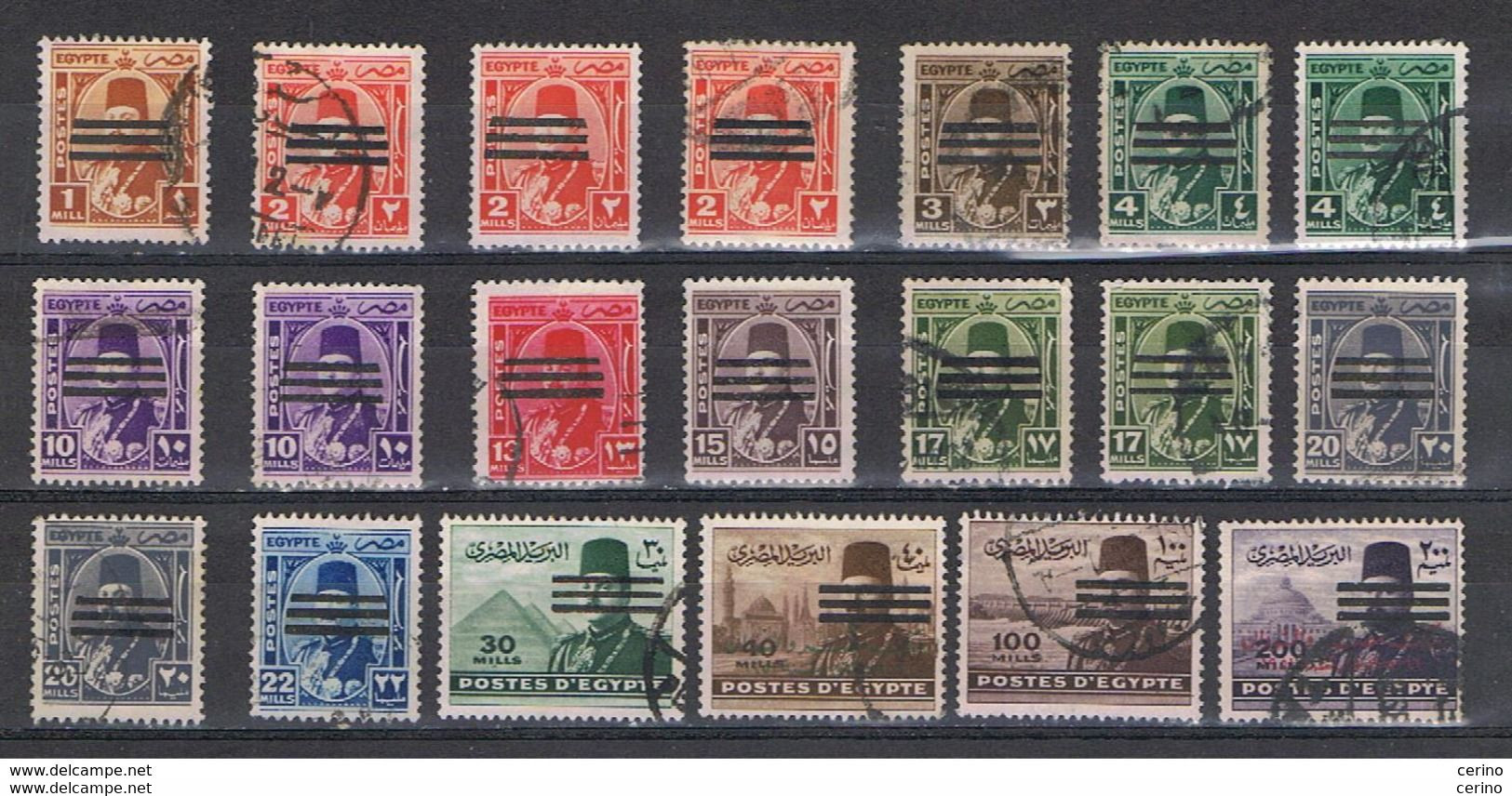 EGYPT:  1944/52  ORDINARY  SERIES  -  LOT  20  OVERPRINTED  USED  STAMPS  -  YV/TELL. 330//361 - Oblitérés