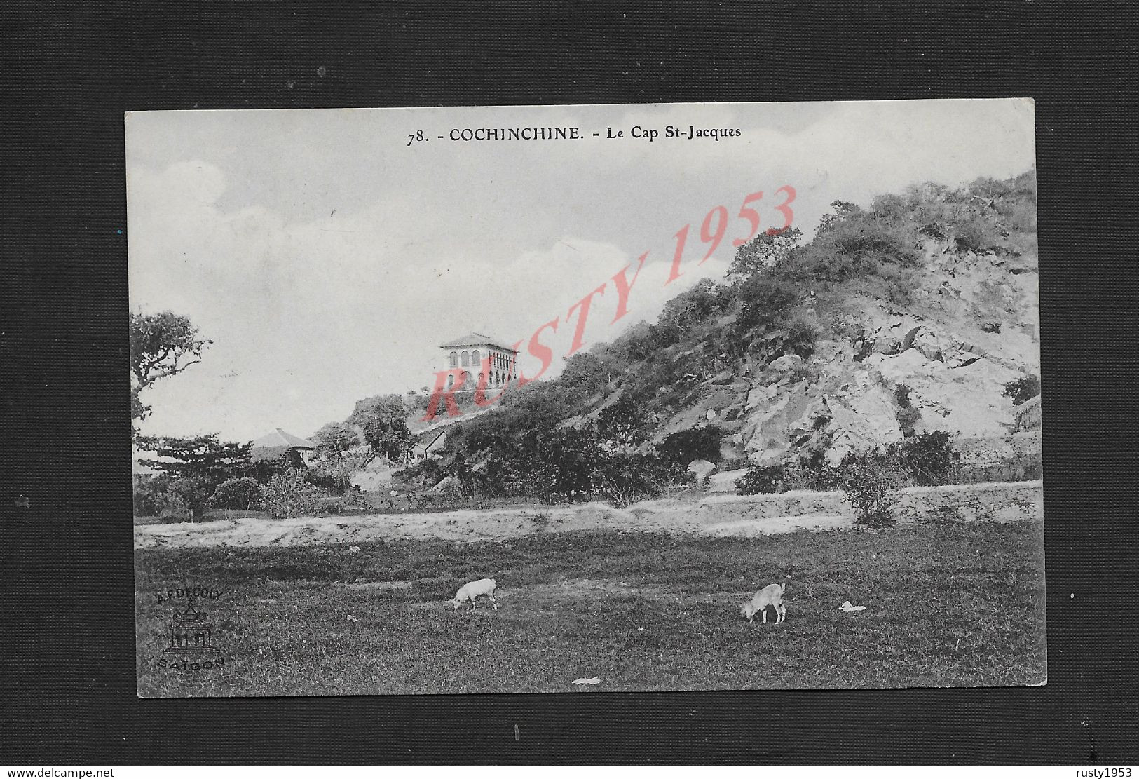 TIMBRE DE COCHINCHINE DE 1908 SUR CPA OB LE CAP SAINT JACQUE PATURAGE & DES CHEVRES : - Lettres & Documents