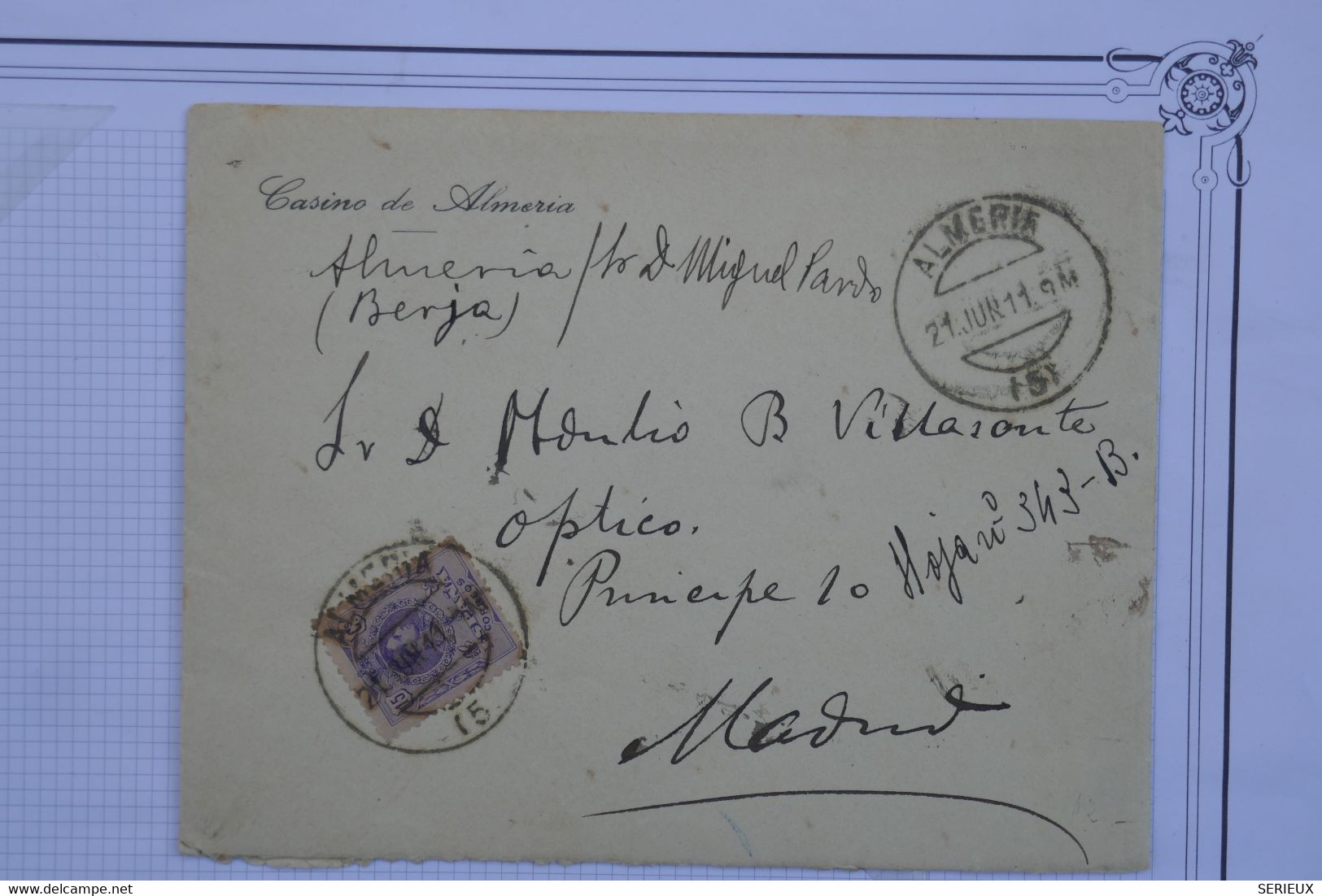 A94 ESPAGNE  BELLE LETTRE   CASINO  ALMERIA 1911 POUR MADRID  +A VOIR +AFFRANCH. INTERESSANT - Covers & Documents