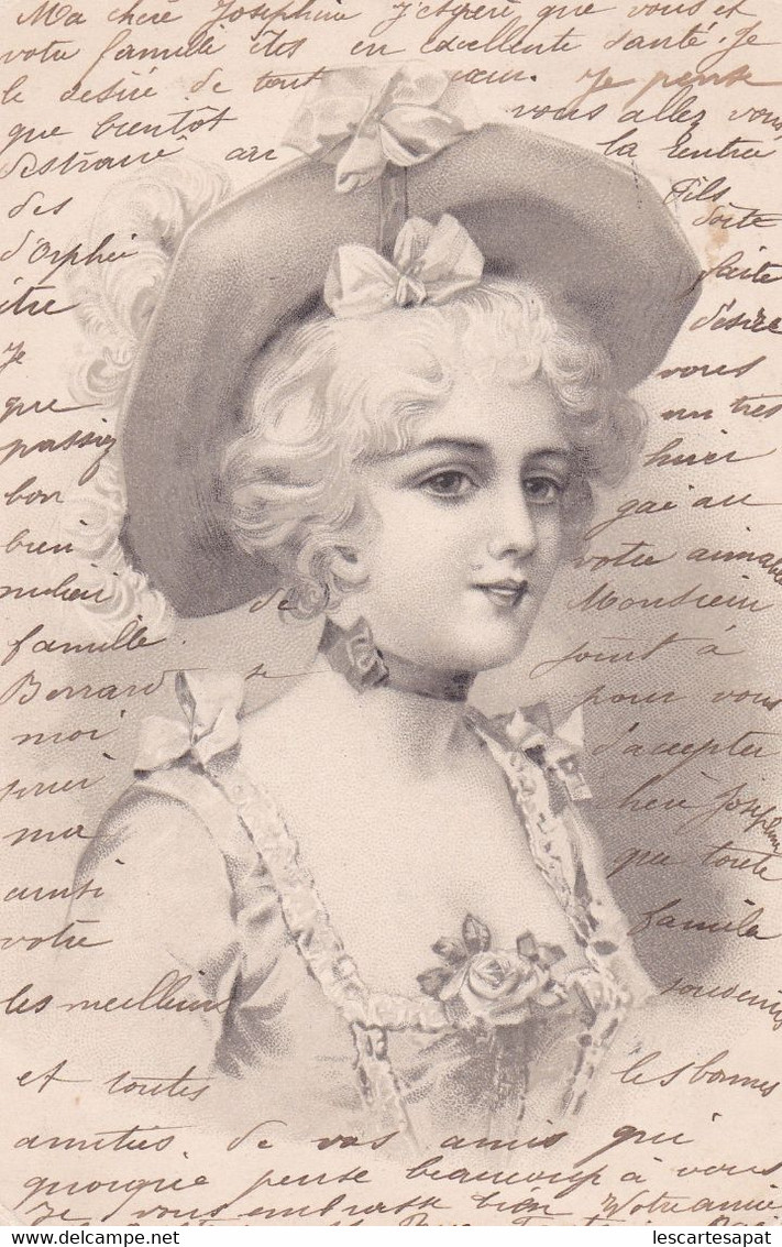 Carte Fantaisie - Style Viennoise - Femme Avec Chapeau - 1900-1949