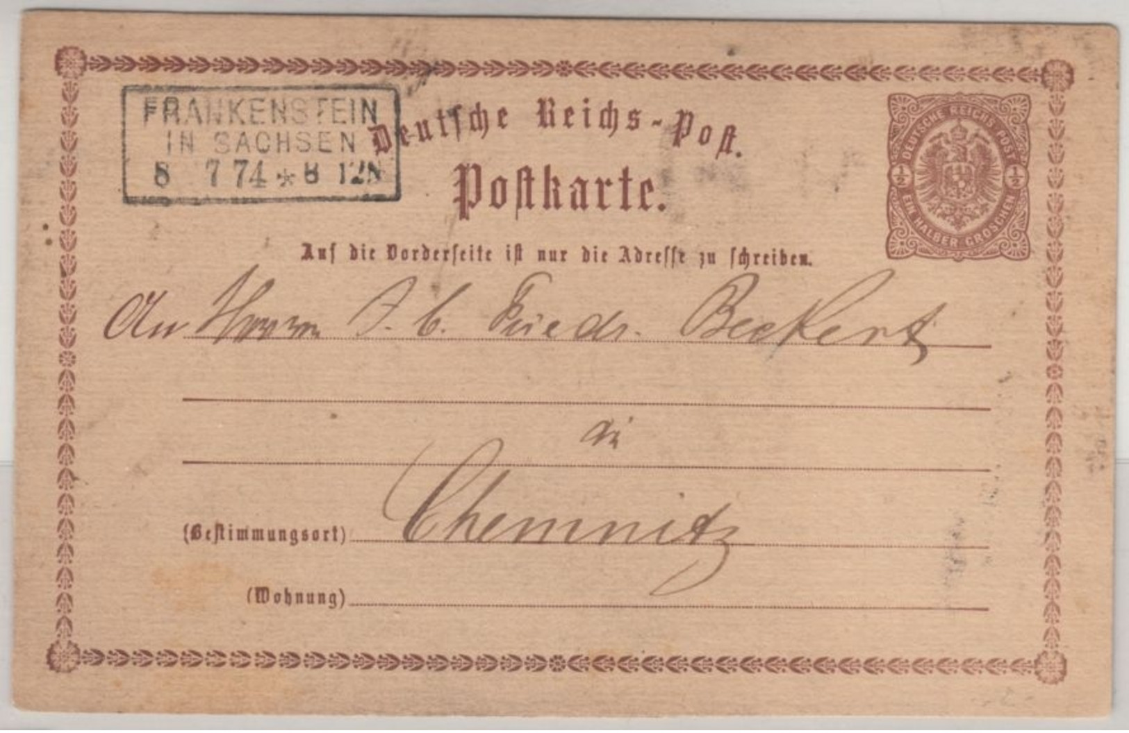 DR/Sachsen - Frankenstein In Sachsen, Ra3 A. 1/2 Gr. Brustschild GA-Karte N. - Altri & Non Classificati