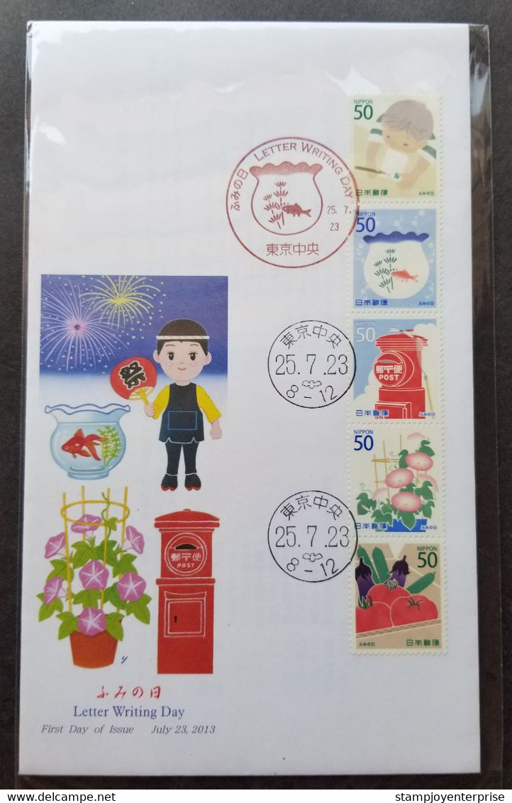 Japan Letter Writing Day 2013 Postbox Mailbox Flower Vegetables Gold Fish (FDC) - Briefe U. Dokumente