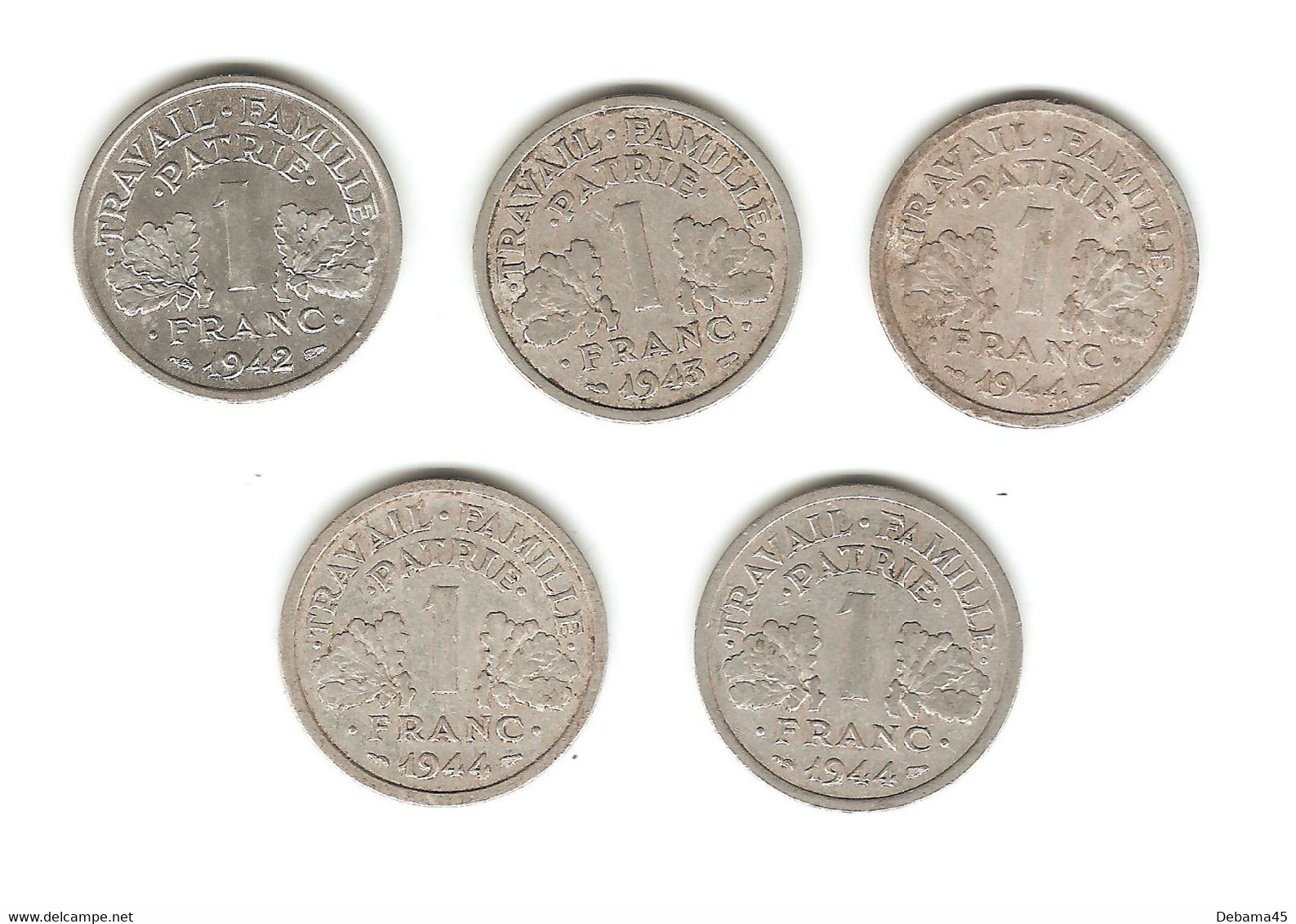 85/ France : ETAT FRANCAIS : 5 X 1 Franc MORLON Alu : 1942 (en Sup) - 1943 - 1944 - 1944 B - 1944 C - 5 Francs