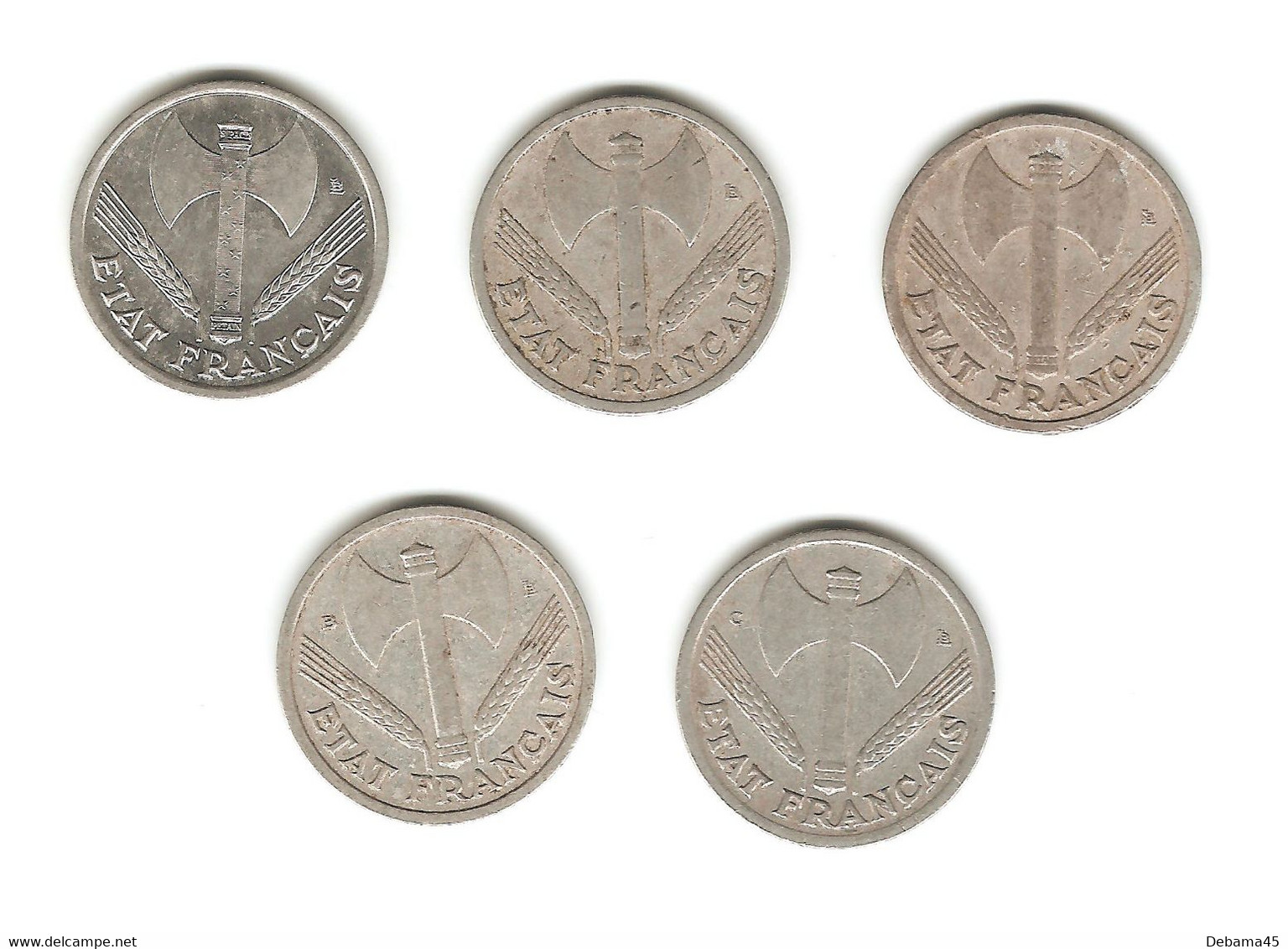 85/ France : ETAT FRANCAIS : 5 X 1 Franc MORLON Alu : 1942 (en Sup) - 1943 - 1944 - 1944 B - 1944 C - 5 Francs