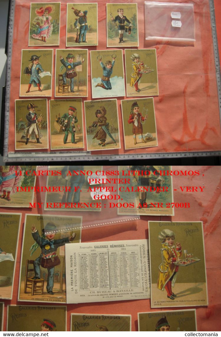 11 Cartes  Anno C1883 LITHO Chromos, Printer Imprimeur F.  APPEL Kalender - Very GOOD, 7cm5X11cm Reims Galeries REMOiSES - Kleinformat : ...-1900