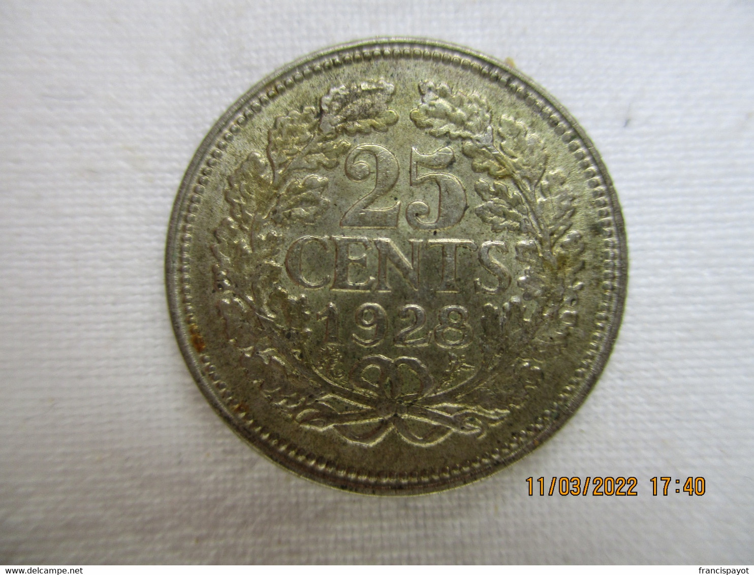 Netherlands: 25 Cents 1928 - 25 Centavos