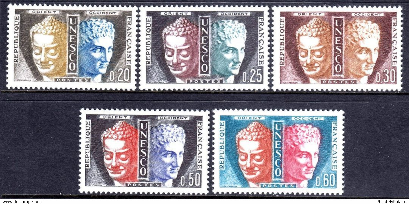 France 1961-65 UNESCO - Buddha & Hermes Complete Mint MNH (1v MH) Set (**) - 1961 Marianne (Cocteau)