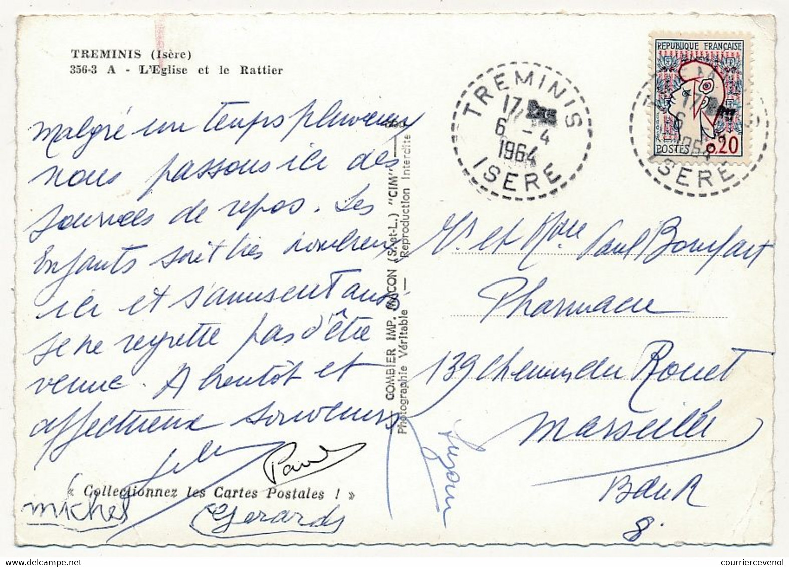 FRANCE - CPM De TREMINIS (Isère) Cachet Pointillé Du 6/4/1964 - Handstempels