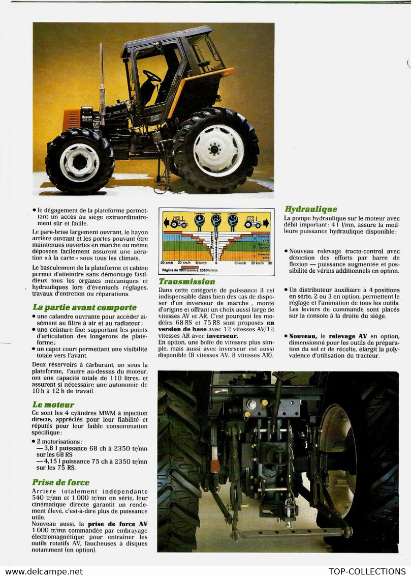 1984 AGRICULTURE DOCUMENTATION TECHNIQUE ET PUBLICITAIRE TRACTEURS RENAULT SERIE RS B.E. VOIR SCANS - Publicidad