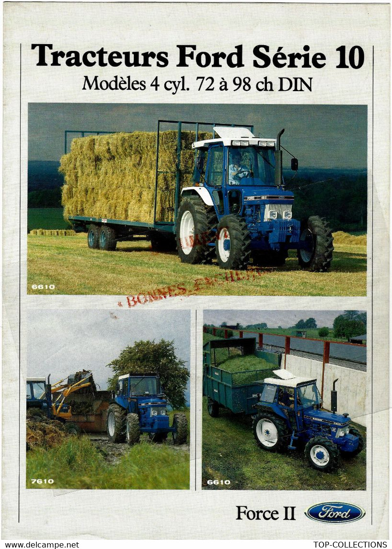 1988  PUBLICITE ET FICHE TECHNIQUE TRACTEURS FORD SERIE 10 SUR 4 PAGES B.E.VOIR SCANS - Werbung