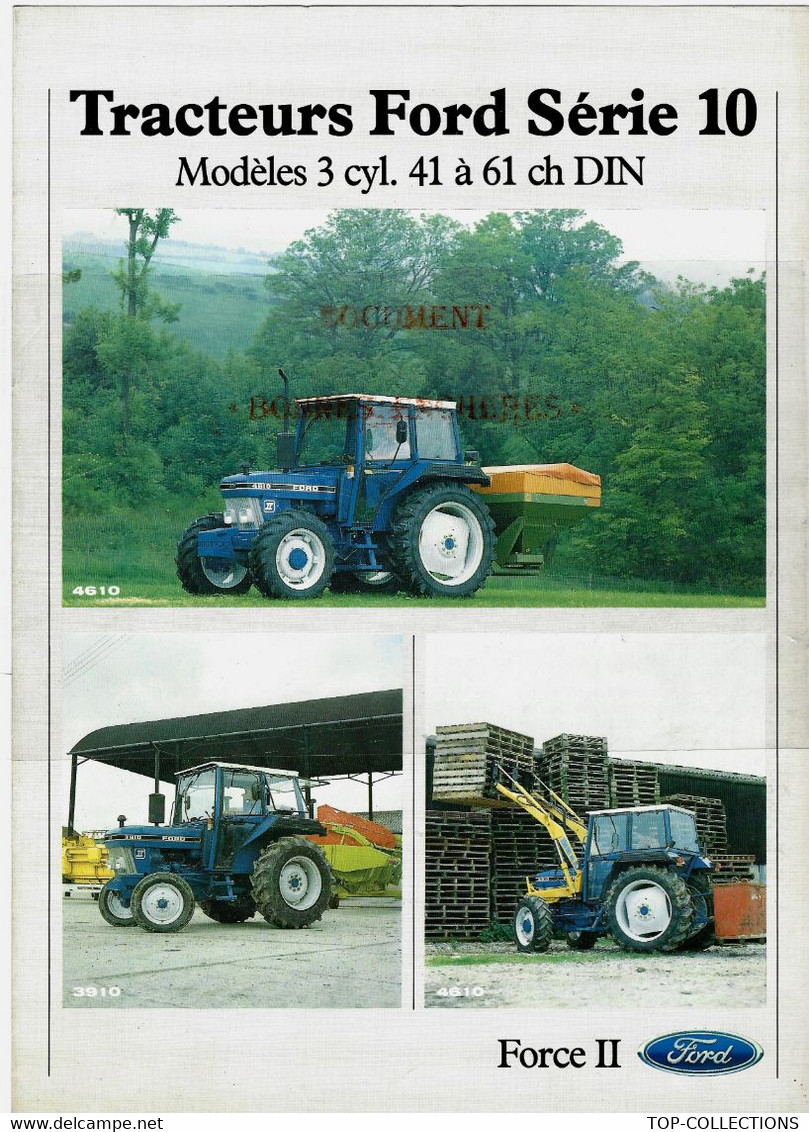 1986   PUBLICITE ET FICHE TECHNIQUE TRACTEURS FORD SERIE 10 Modèles 3 Cyl. SUR 4 PAGES B.E.VOIR SCANS - Publicidad