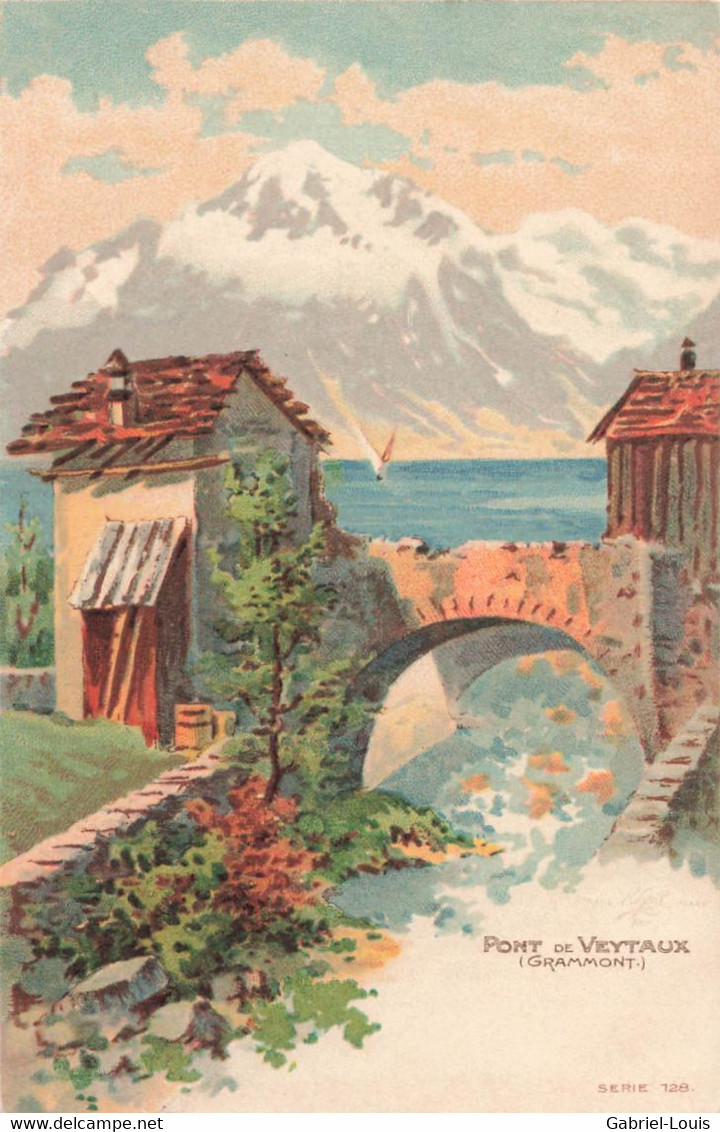 Pont De Veytaux Grammont Litho 1901 Barque Sur Le Léman Chillon - Veytaux