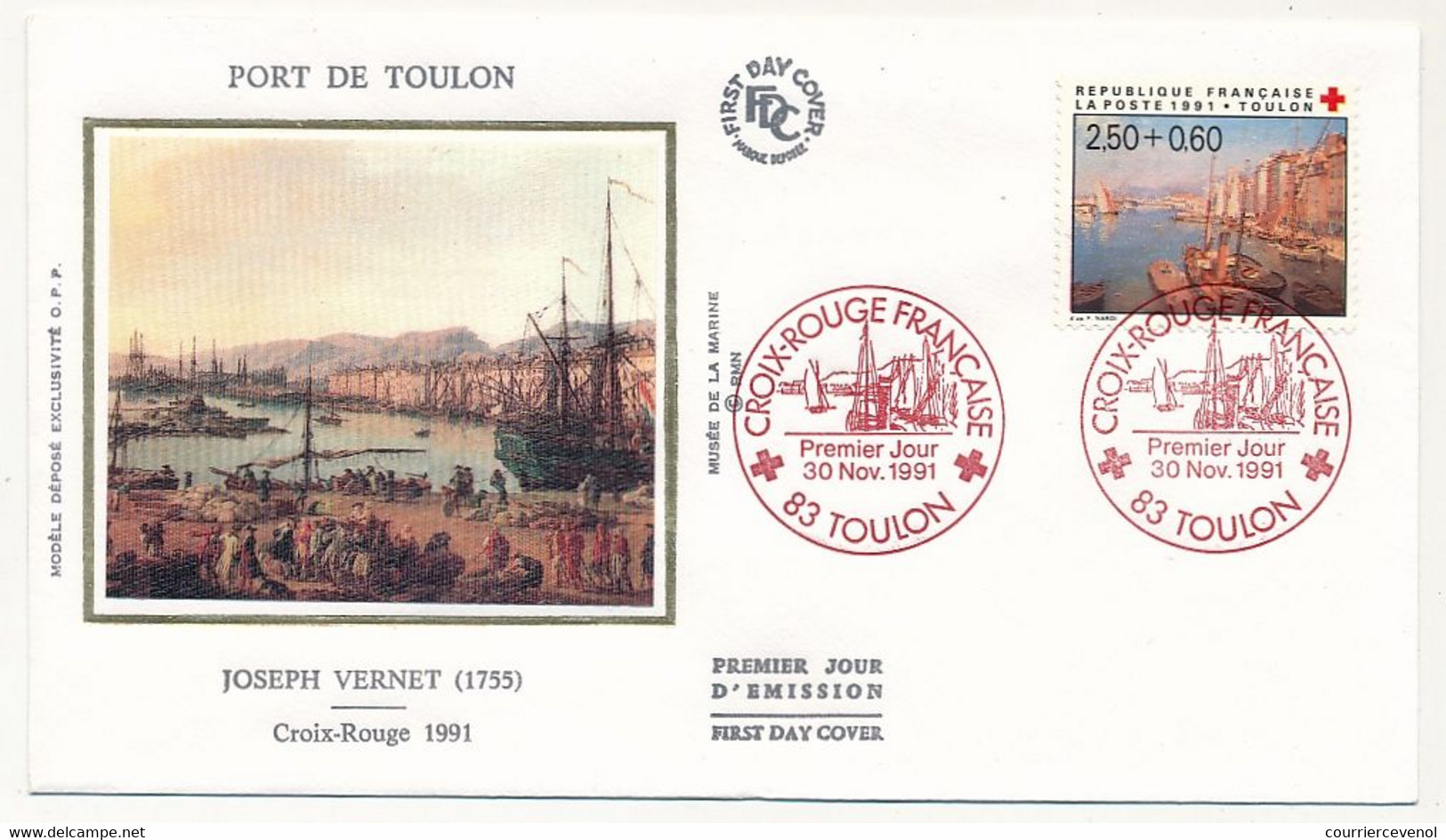 FRANCE - Env FDC Soie - Croix Rouge Française 1991 - Port De Toulon - TOULON - 30 Nov 1991 - 1990-1999