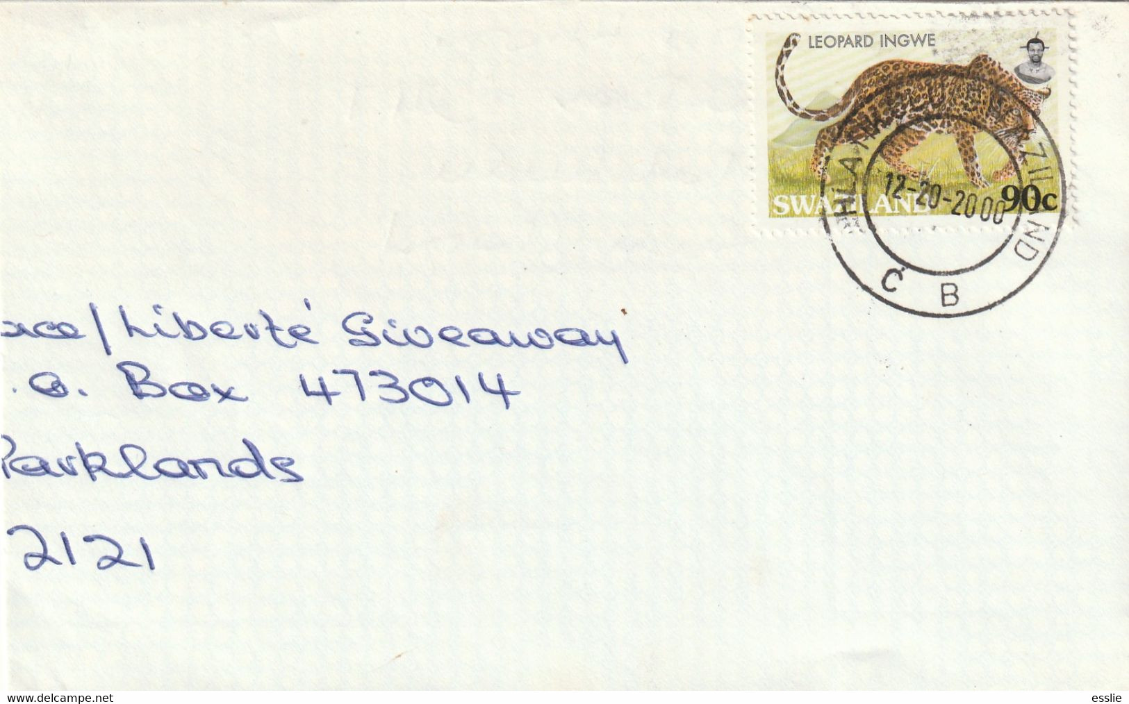 Swaziland Cover - 2000 - Einheimische Grosstiere Big Cats Of Prey Leopard - Swaziland (1968-...)