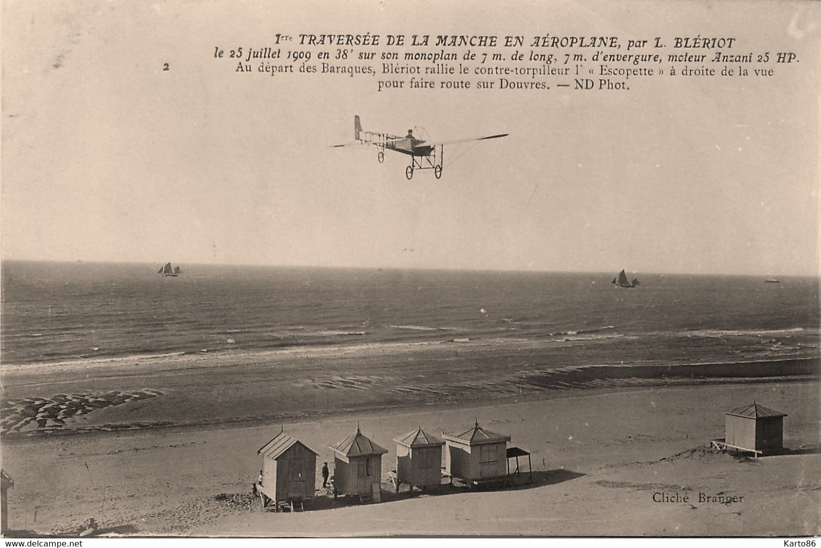 Sangatte , Les Baraques * Carte Photo Aviation * 25 Juillet 1909 L'aviateur BLERIOT Blériot Sur Avion Monoplan Anzani - Sangatte