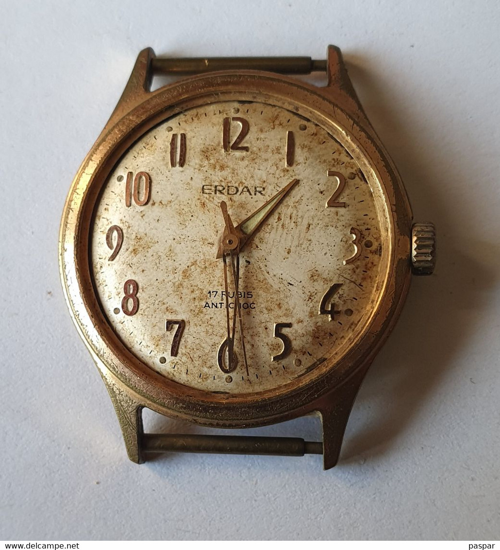 Montre Ancienne ERDAR 17 Rubis Antichoc Pour Pièces - Montres Anciennes