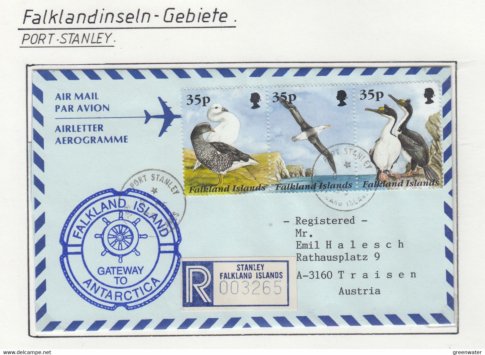 Falkland Islands 1996 Registered Airmail To Austria Ca Port Stanley 8 FE 96  (FL207B) - Falkland Islands