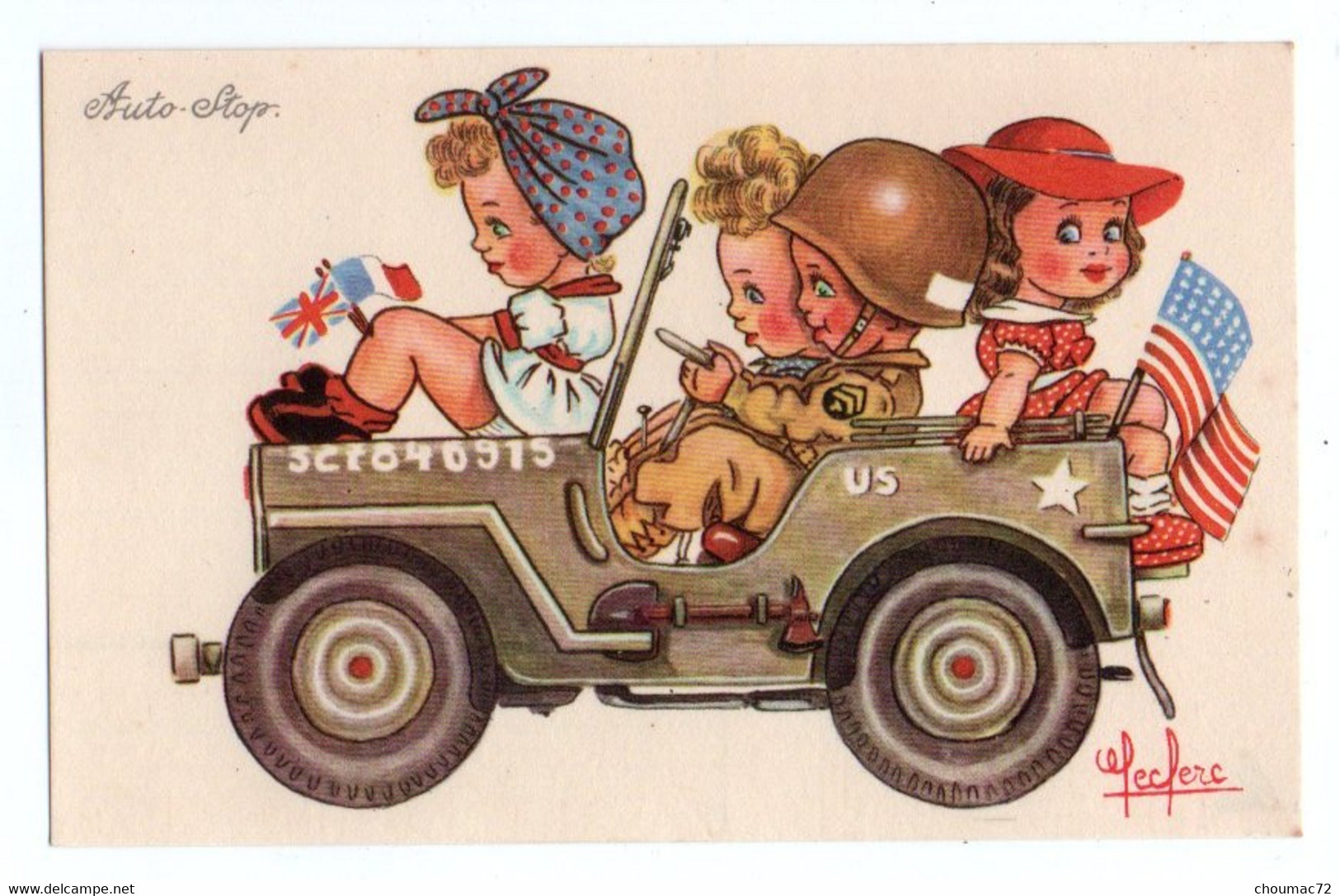 (Illustrateurs) 1250, Leclerc, SP, Guerre 39-45 Libération Humour Enfants Jeep - Leclerc