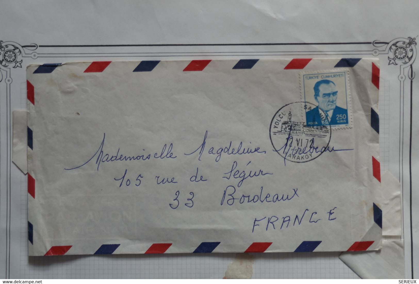 AT16 TURQUIE  BELLE  LETTRE 1972 PAR AVION POUR BORDEAUX FRANCE   +++AFFRANCH. PLAISANT - Lettres & Documents