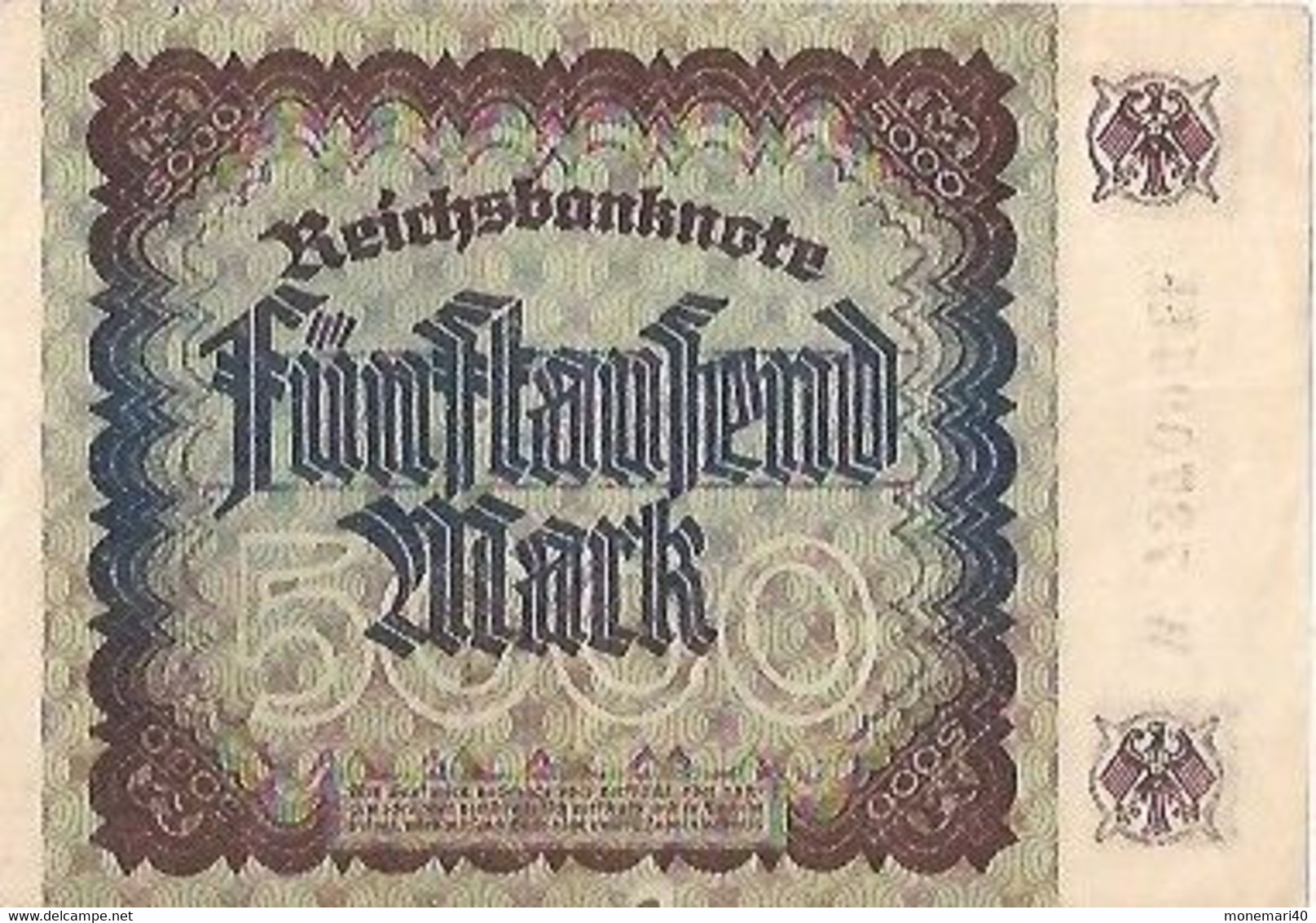 ALLEMAGNE 5000 MARK - W 737095 LE - REICHSBANKNOTE - 2 DÉCEMBRE 1922 - 5.000 Mark