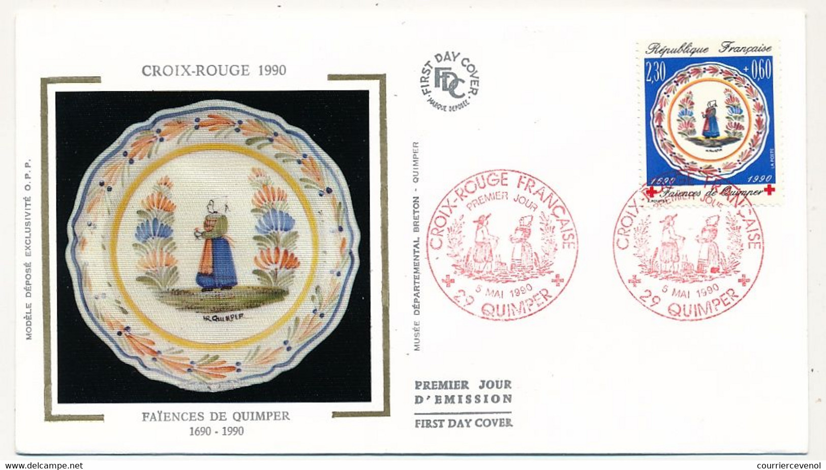 FRANCE - Env FDC Soie - Croix Rouge Française 1990 - Faiences De Quimper - 5 Mai 1990 - 1990-1999