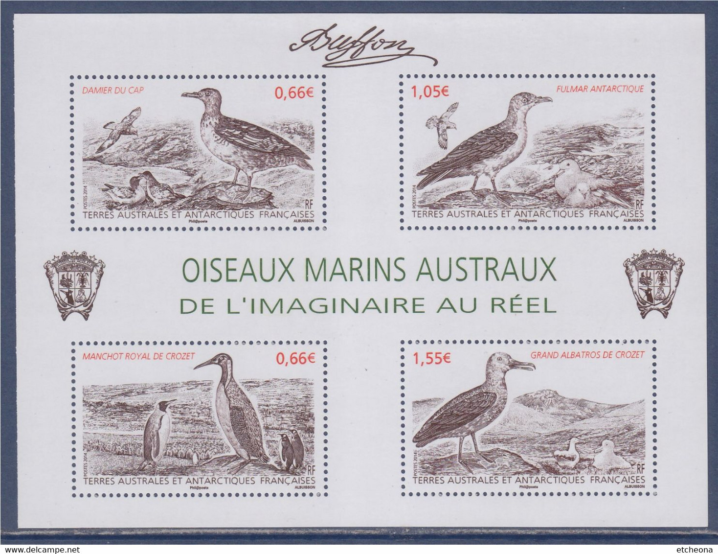 Oiseaux Marins Austraux De L'Imaginaire Au Réel Bloc F693 Neuf N°693 694 695 696 Manchot Albatros Fulmar Damier - Blocks & Kleinbögen