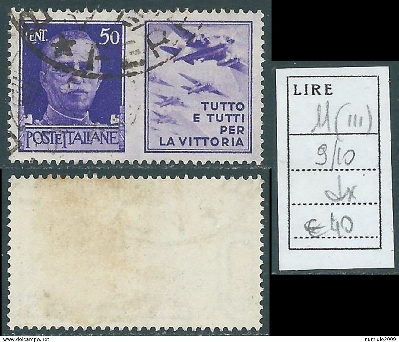 1942 REGNO PROPAGANDA DI GUERRA USATO 50 CENT FILIGRANA LETTERA - FL06-06 - Propagande De Guerre