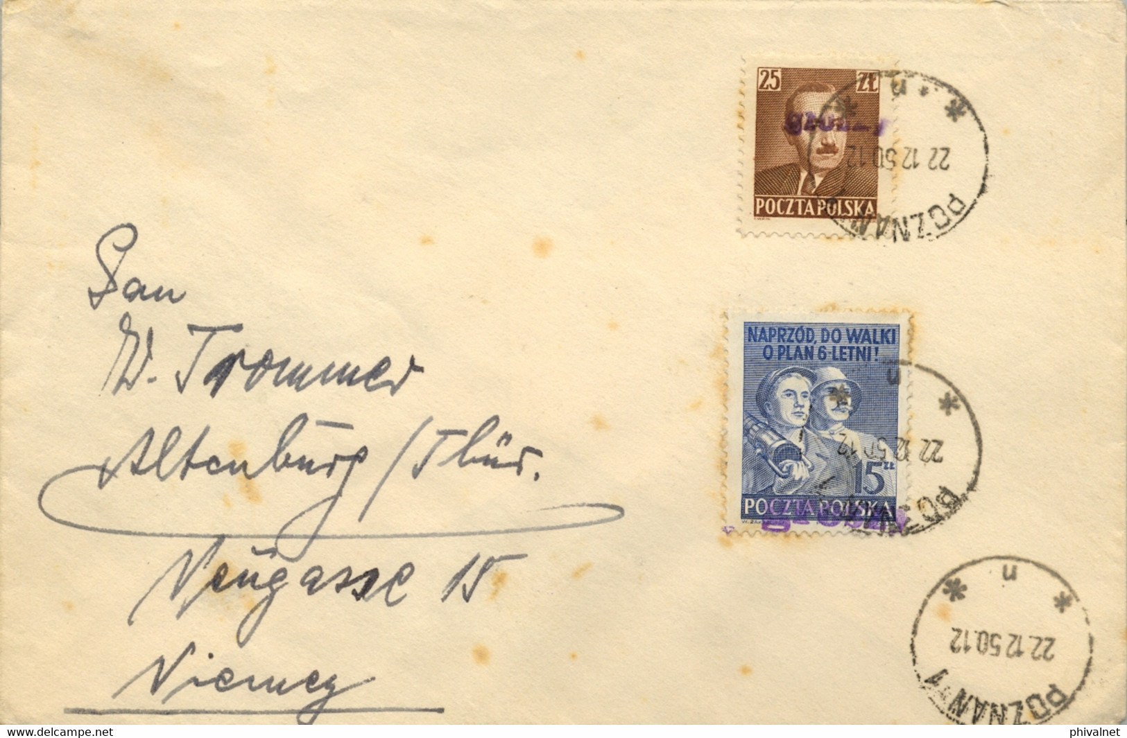 1950 POLONIA ,  POZNAN - ALTENBURG  , SOBRECARGA " GROSZY " , PRESIDENTE BIERUT - Cartas & Documentos