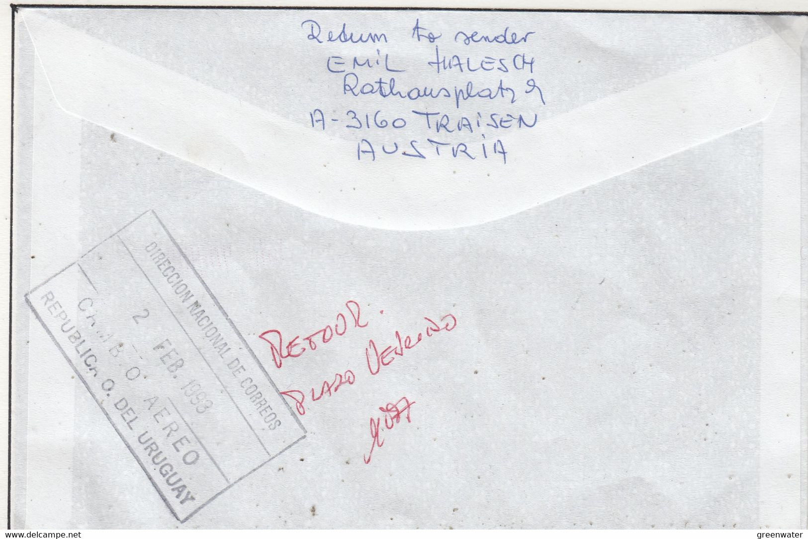 Falkland Islands 1997 Cover Send To Montevideo Ca Mount Plaisant 22 DE 97 (FL211) - Falkland Islands