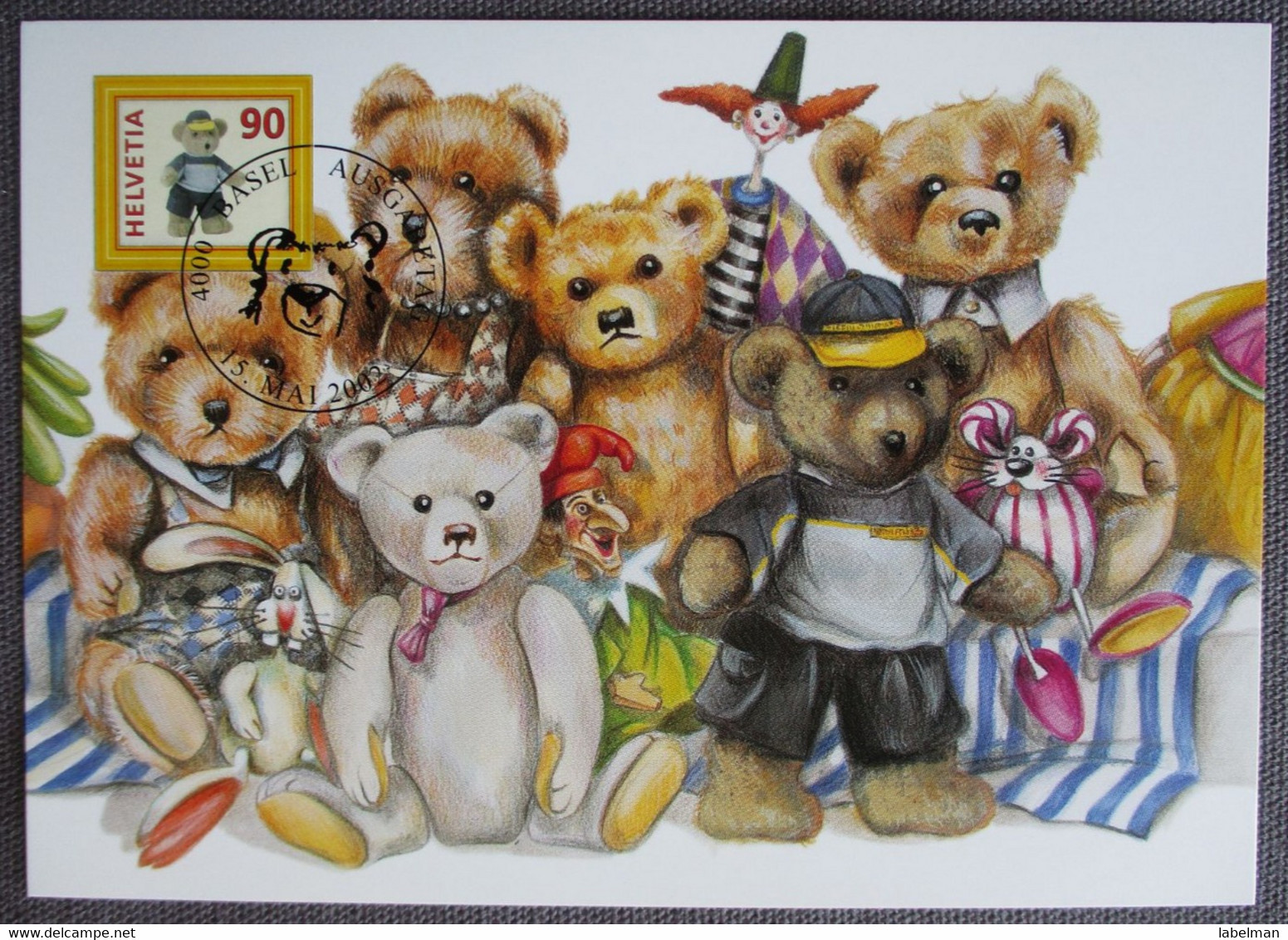 SWISS SUISSE HELVETIA SWITZERLAND POSTCARD CARTE POSTALE ANSICHTSKARTE CARTOLINA CP PC AK PREMIER JOUR STAMP TEDDY BEAR - Premier