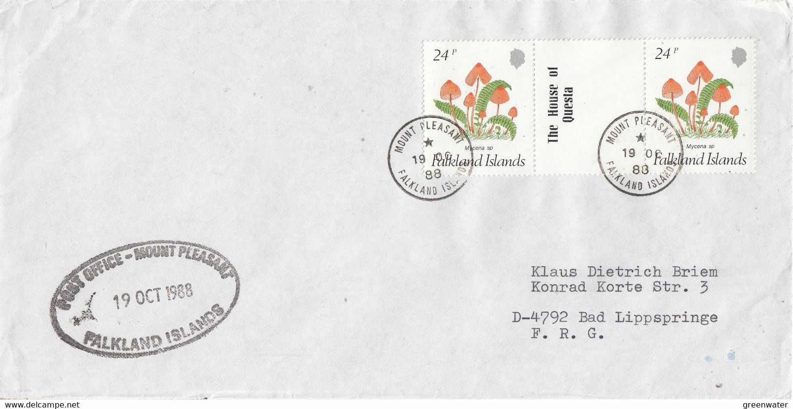 Falkland Islands 198 Cover Ca Post Office Mount Pleasant Ca Moint Pleasant 19 OC 88 (FL212) - Falkland Islands