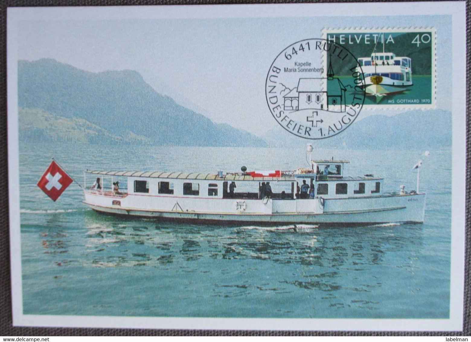 SWISS SUISSE HELVETIA SWITZERLAND POSTCARD CARTE POSTALE ANSICHTSKARTE BRIEFMARKEN PC AK PREMIER JOUR STAMP MS RUTLI SEE - Premier