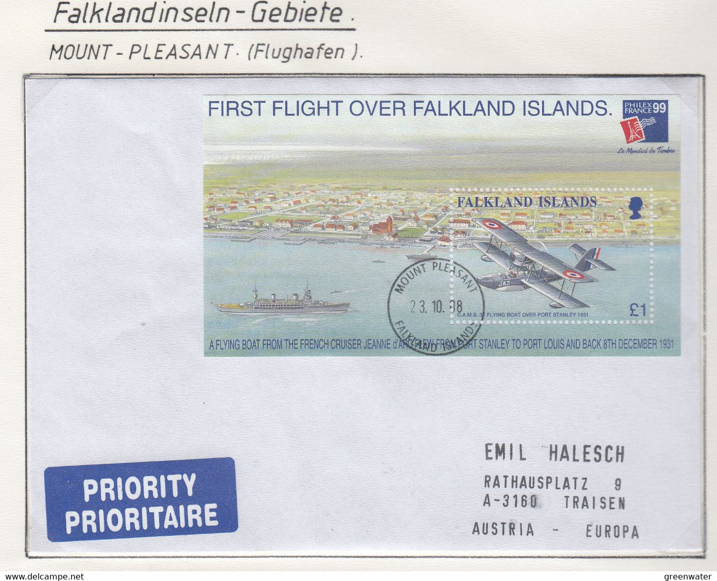 Falkland Islands 2008 Cover M/s First Flight Ca Mount Pleasant 23.10.08  (FL213) - Falkland Islands