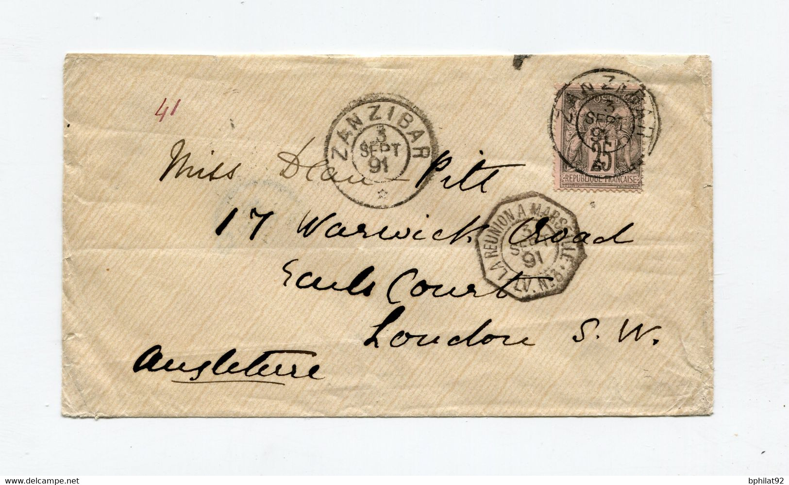 !!! LETTRE DE ZANZIBAR DE 1891 POUR LONDRES - Covers & Documents