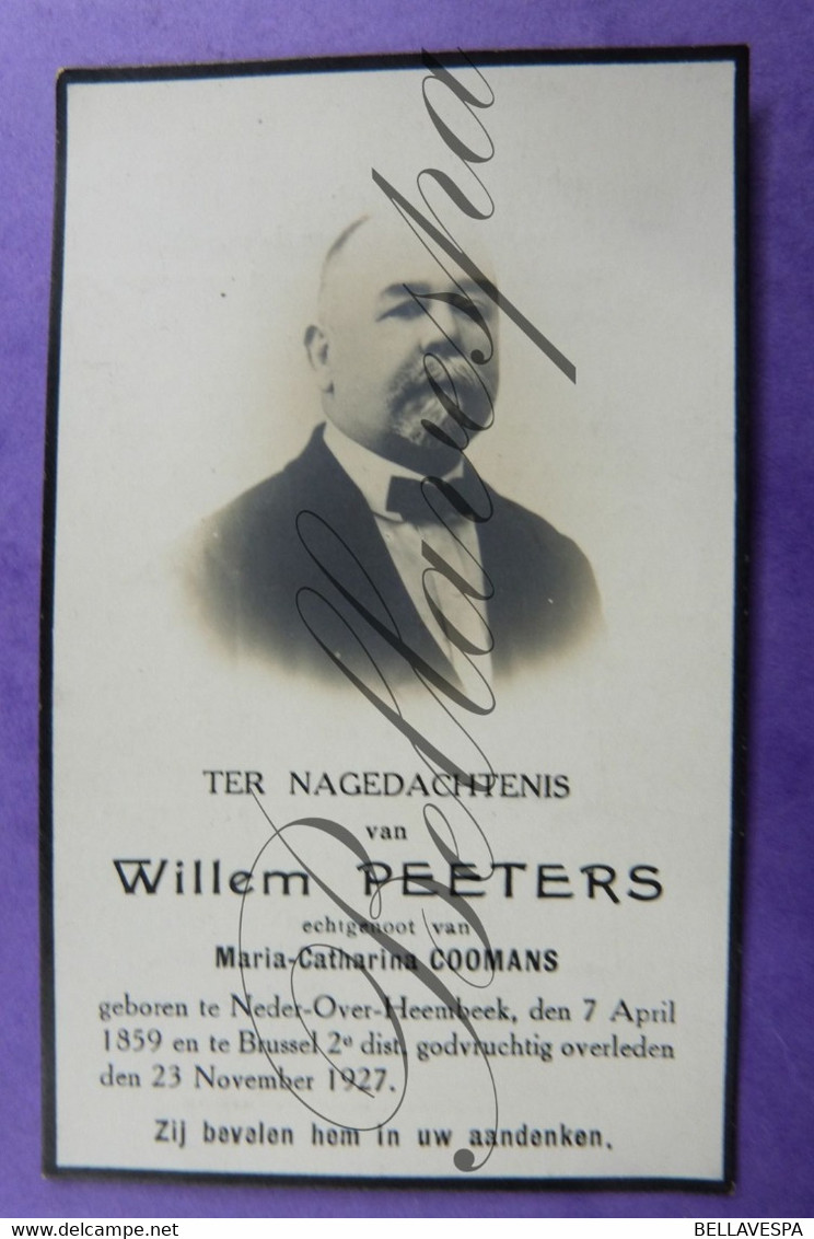 Bidprentje  Willem PEETERS Echt Maria Coomans Neder-Over-Heembeek 1859 Bruxelles II 1927 - Andachtsbilder