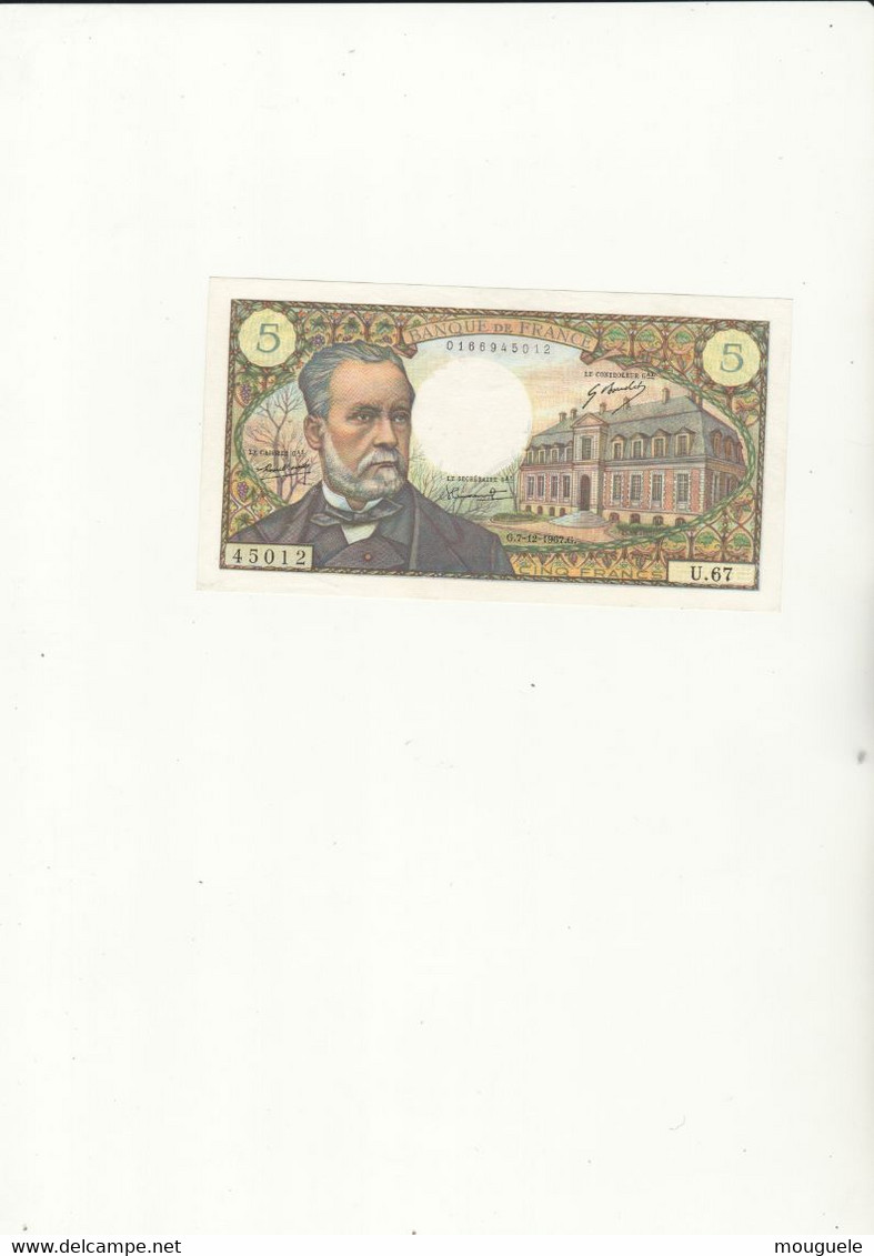 Splendide Billet 5 Francs Pasteur Neuf Avec épinglages Date 7-12-1967 - 5 F 1966-1970 ''Pasteur''