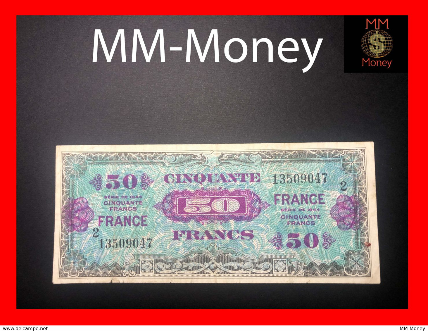 FRANCE   50 Francs  1944  "block 2"   P. 122    VF - 1944 Drapeau/France