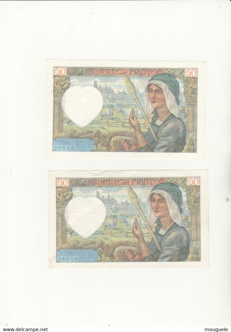 Splendide Suite De 2 Billets Avec N° Se Suivant 50 Francs Jacques Coeur  2 Trous D'épinglages Date 13-6-1940 Belle Cote - 50 F 1940-1942 ''Jacques Coeur''