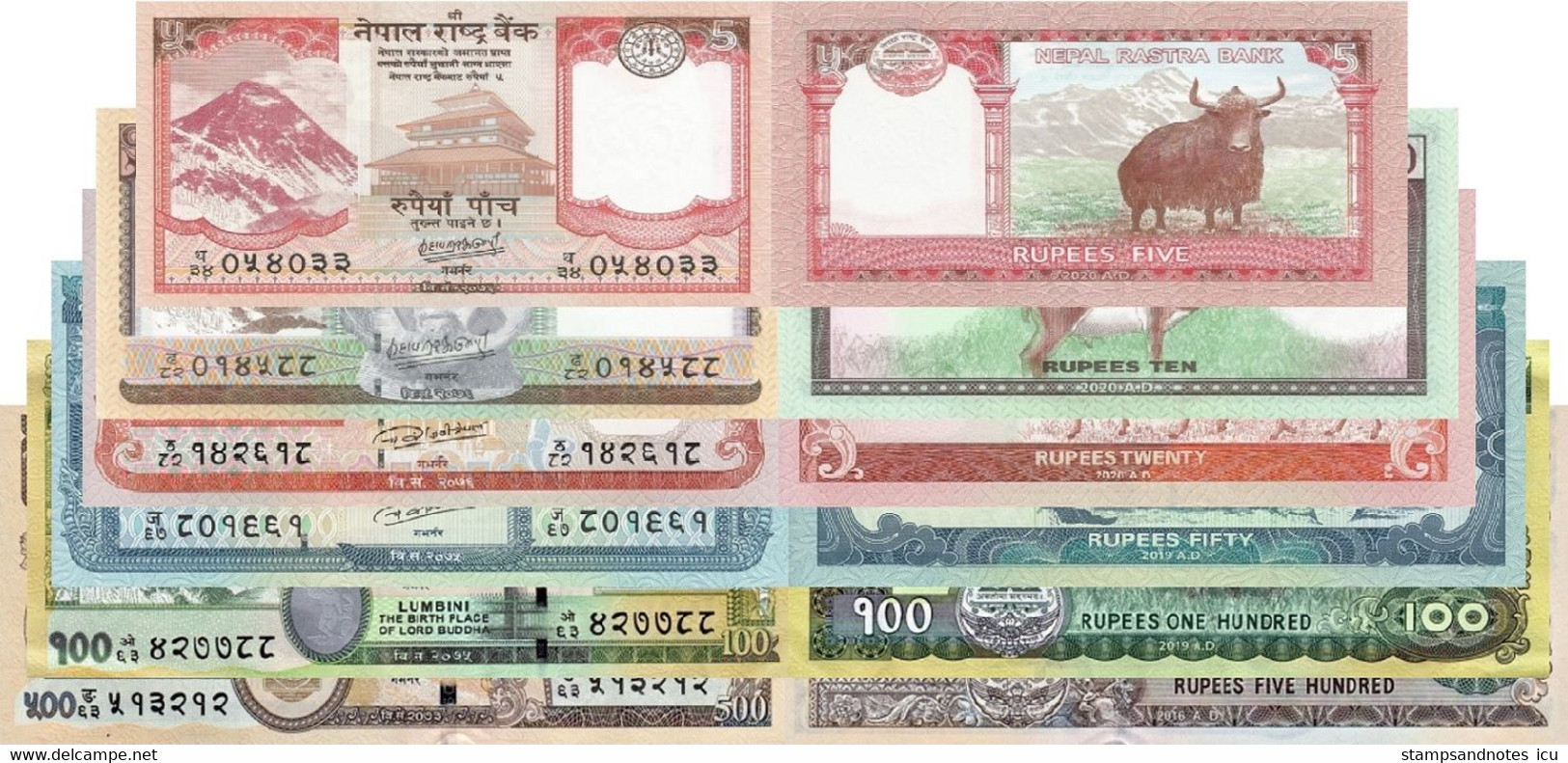 NEPAL 5 10 20 50 100 500 Rupees 2016 - 2020 P 76 77 78 79 80 81 UNC Set Of 6v - Népal