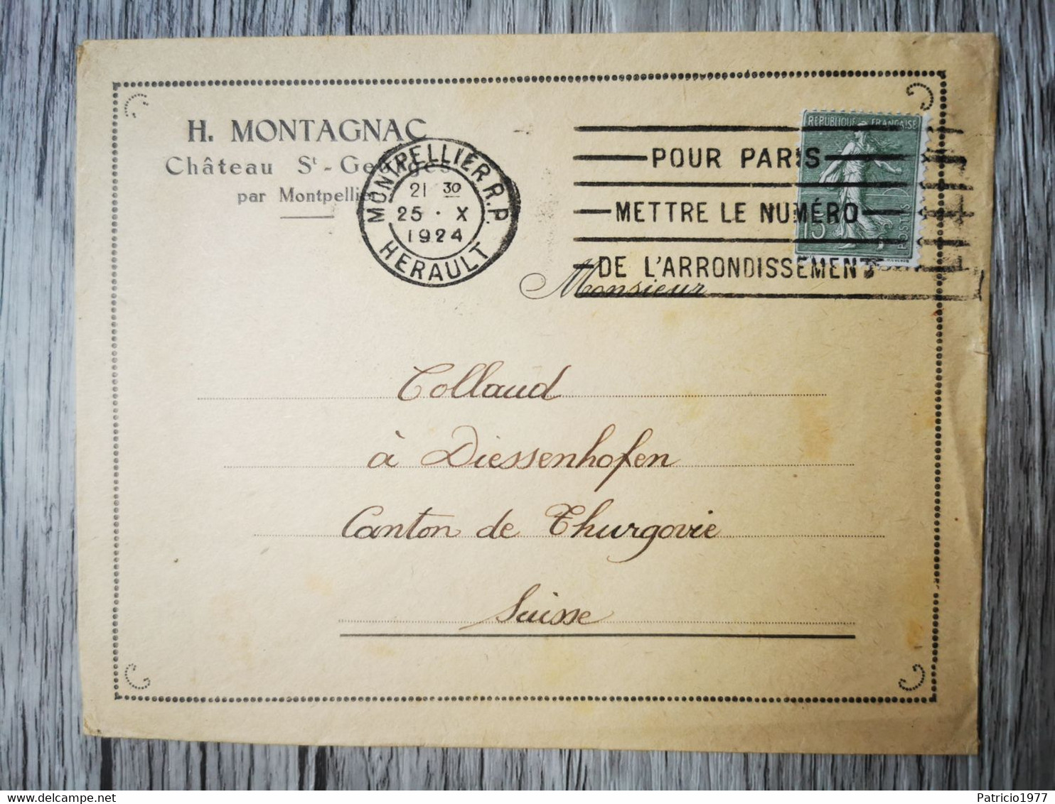 E36 Enveloppe  + Timbre France 1924 - Brieven En Documenten